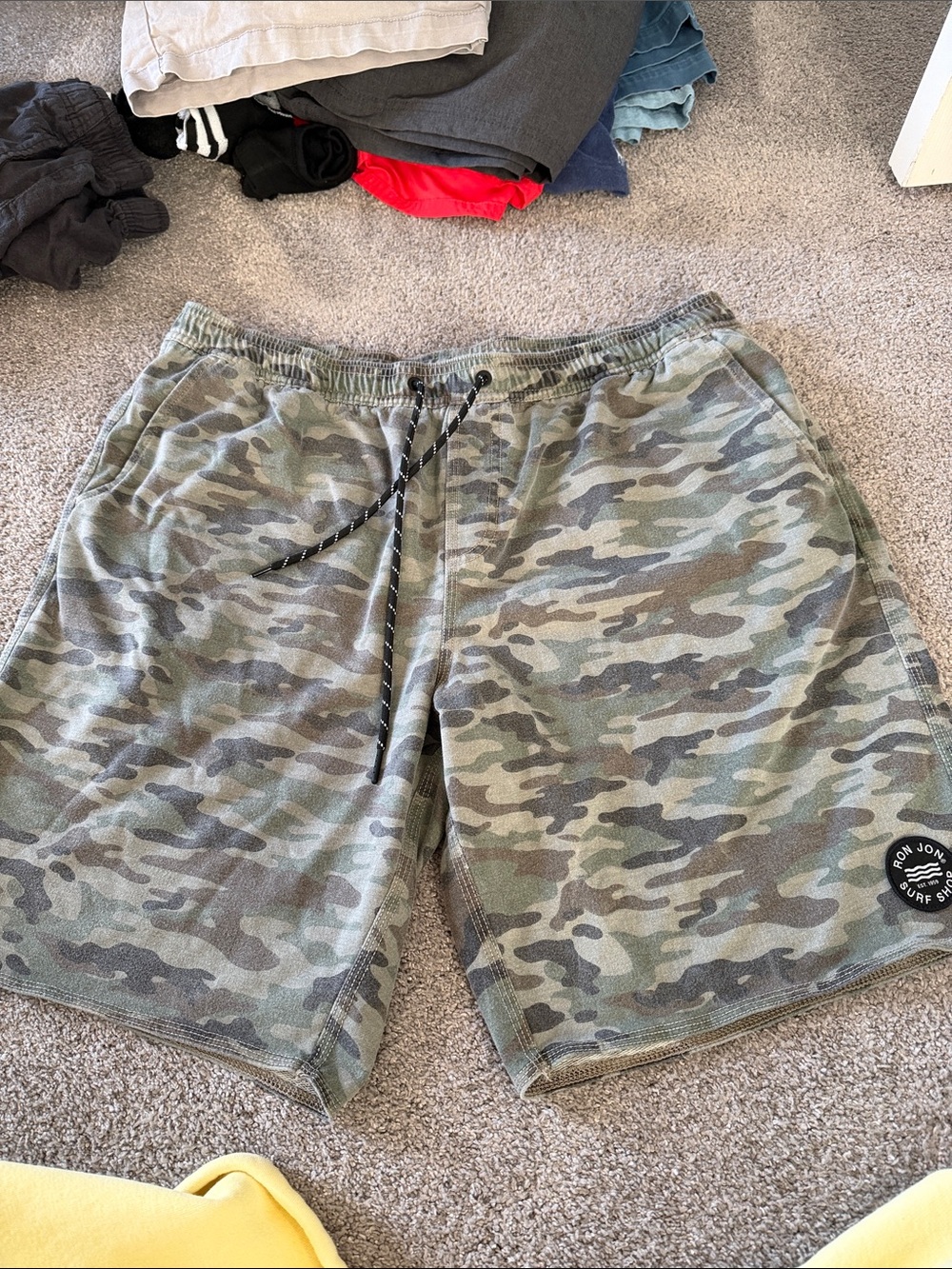 Ron Jon Camo Athletic Drawstring Shorts in Green and Brown